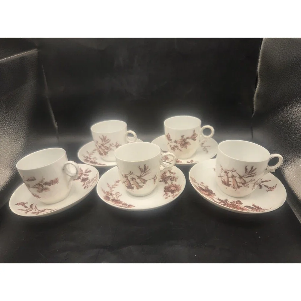 Antique Theodore Haviland Limoges France Set of 5 Demitasse Cups  Saucers Floral